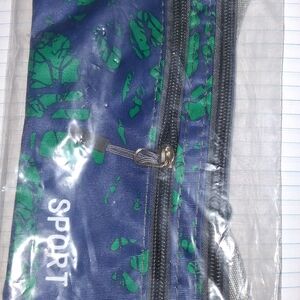 Sporto Blue Cosmetic Pouch with Green Leaf Print